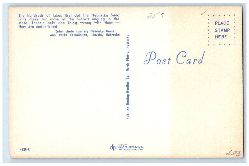 c1960's Fishing In Nebraska Sand Hill Lakes Lincoln NE Unposted Vintage Postcard