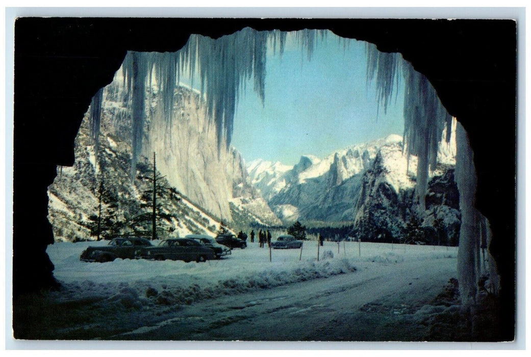 c1950's Yosemite National Park California Wawona Tunnel Entrance Winter Postcard