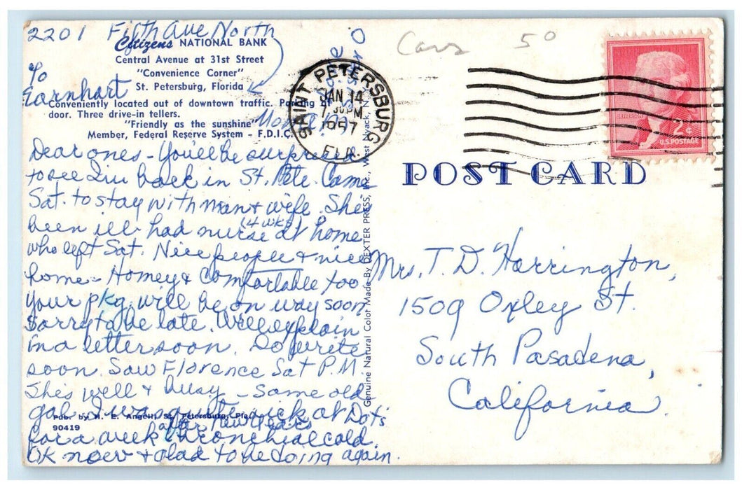 1957 Citizens National Park Convenience Corner St. Petersburg FL Posted Postcard