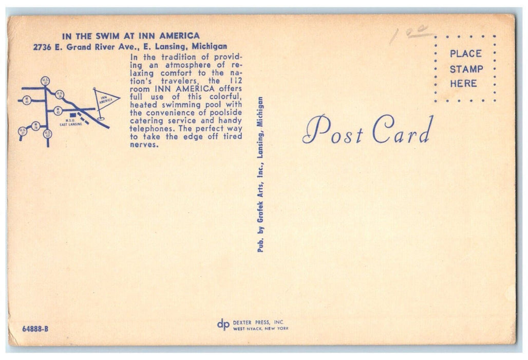 c1950's In The Swim At Inn America Cars Lansing Michigan MI Vintage Postcard