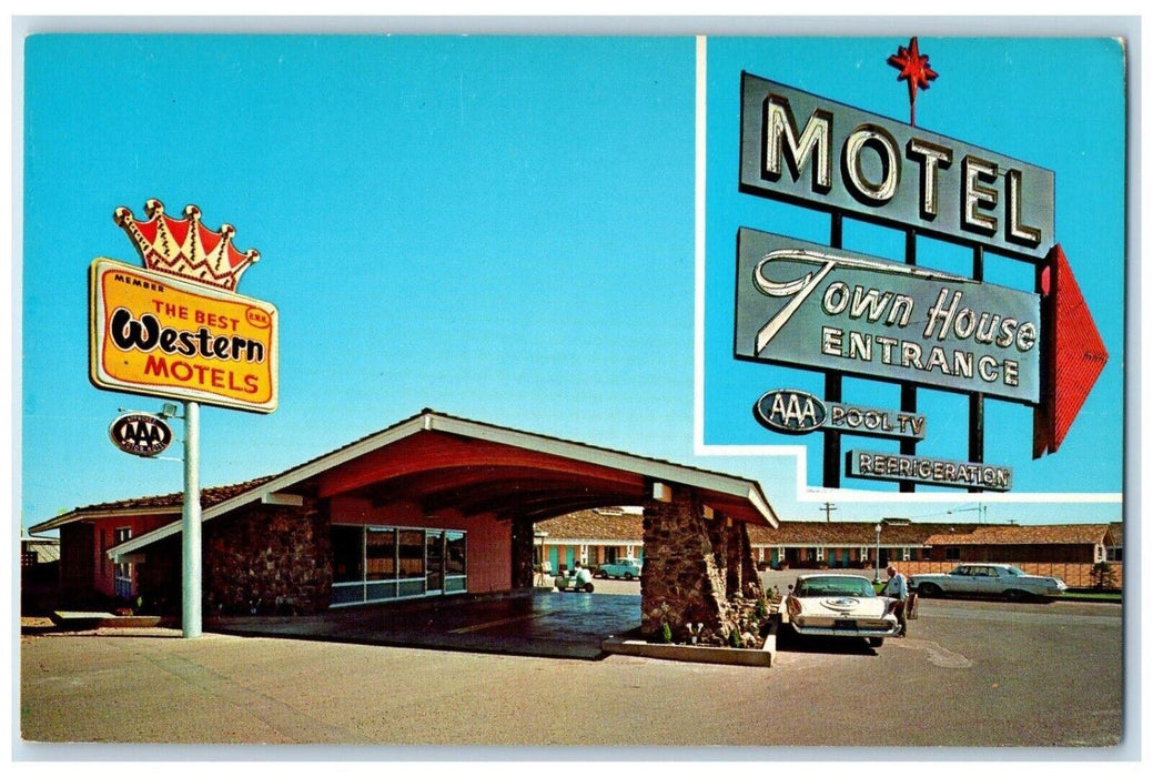 1956 Motel Town House Entrance Cars Winslow Arizona AZ Posted Vintage Postcard