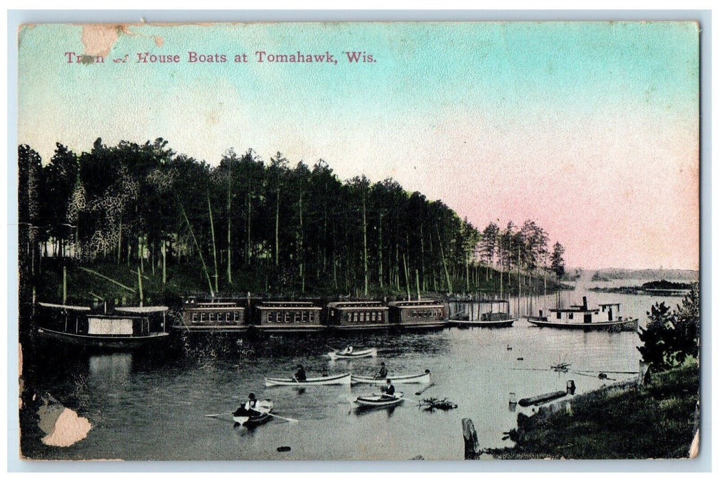c1910's Train Of House Boats At Tomahawk Wisconsin WI Unposted Antique Postcard