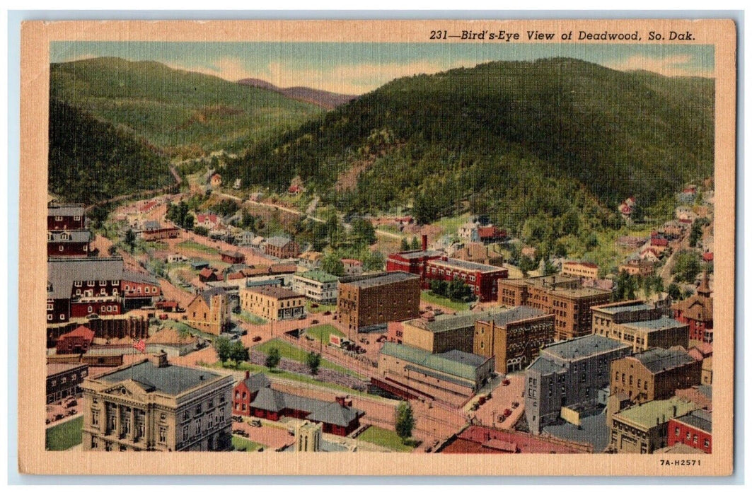 c1930's Bird's Eye View Of Deadwood South Dakota SD Unposted Vintage Postcard