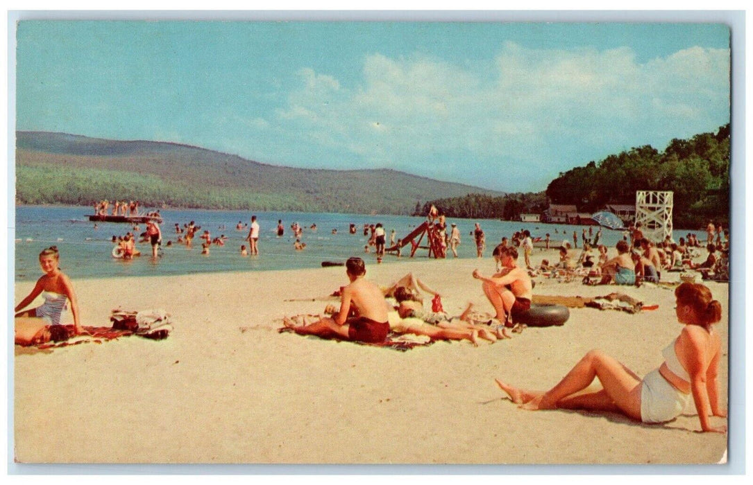 c1950's Mt. Sunapee State Park Beach Lake Sunapee New Hampshire NH Postcard