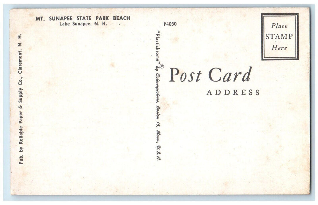 c1950's Mt. Sunapee State Park Beach Lake Sunapee New Hampshire NH Postcard