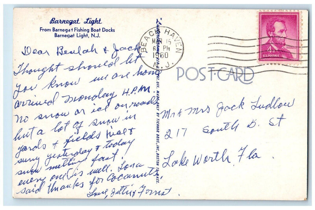 1960 Barnegat Light From Barnegat Fishing Boat Docks New Jersey NJ Postcard