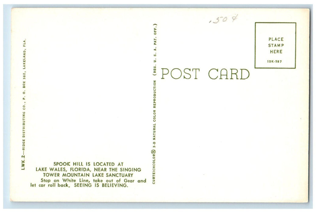 c1950's Two Vintage Cars Greetings from Spook Hill Lakes Wales FL Postcard