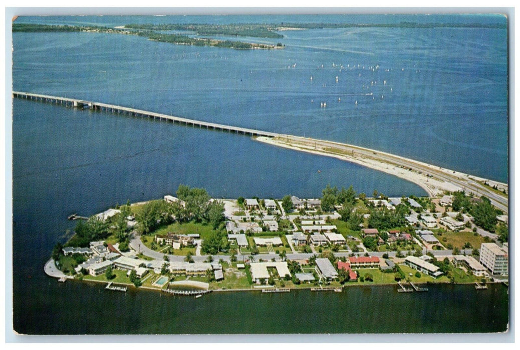 1964 Golden Gate Showing Ringling Causeway Sarasota Bay Florida FL Postcard