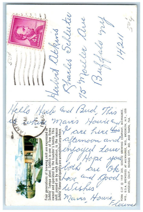 1966 Four Generations of Brewing Skill at Schlitz Tampa Plant FL Postcard