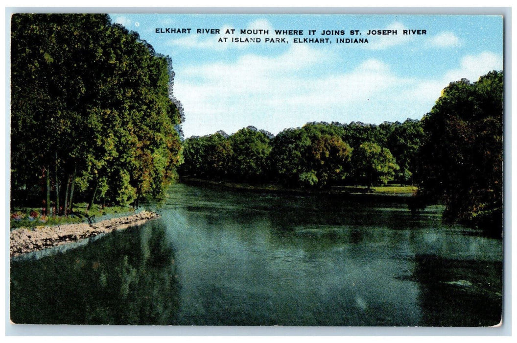 c1950's Elkhart River at Mouth Island Park Elkhart Indiana IN Postcard