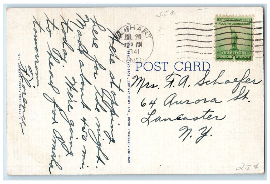 1941 Scene on Conn's Creek Elkhart Indiana IN Vintage Posted Postcard