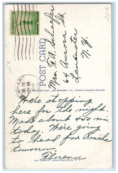 1941 Scene on Conn's Creek Elkhart Indiana IN Vintage Posted Postcard