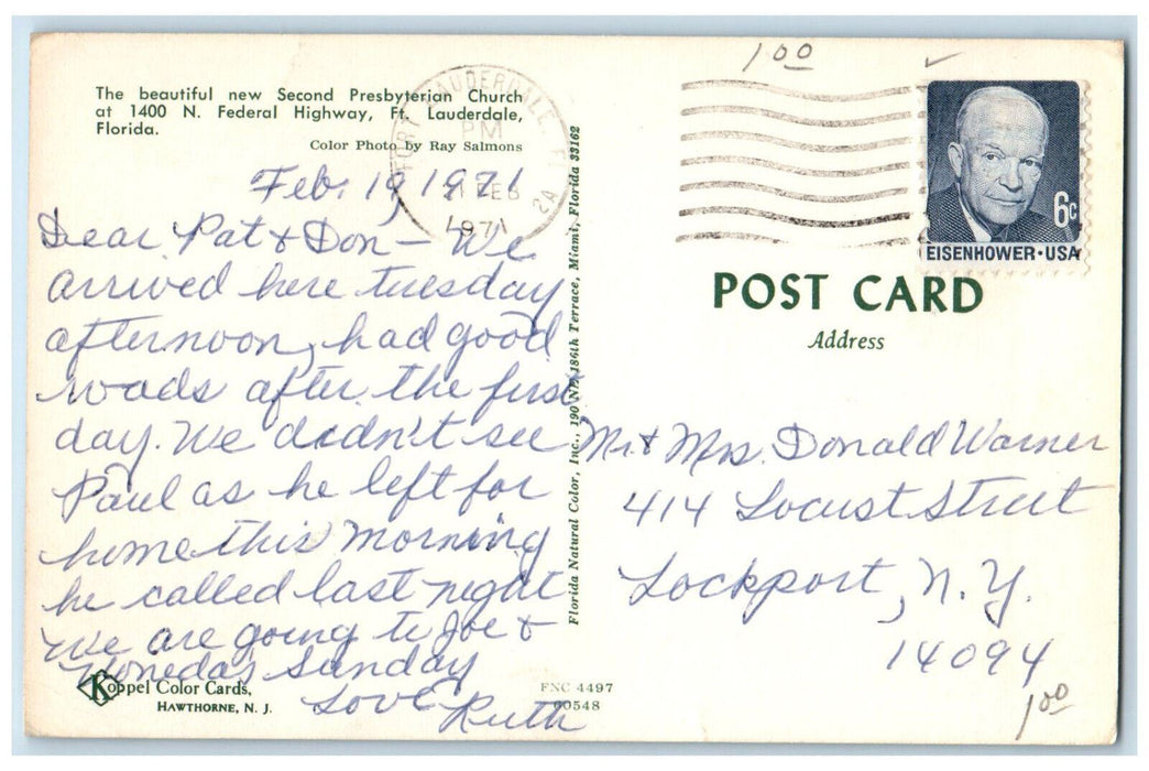 1971 Beautiful New Second Presbyterian Church Fort Lauderdale FL Postcard