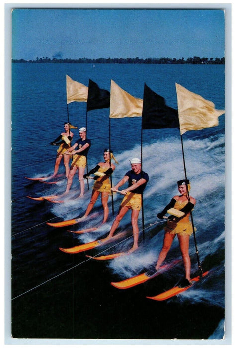 c1950's A Breathtaking Water-Skiing Scene Florida's Cypress Garden Postcard