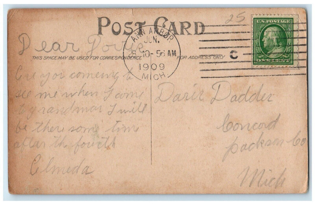 1909 My Busy Day At Ann Harbor Michigan MI, Squirrel Scene Antique Postcard