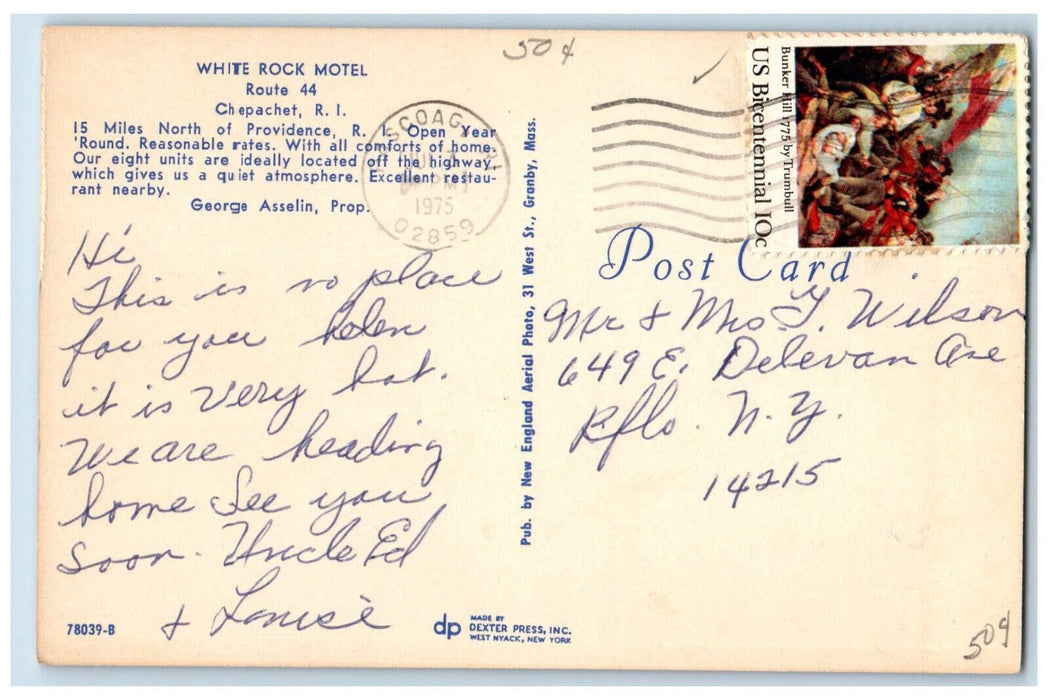 1975 White Rock Motel Chepachet Rhode Island RI Vintage Posted Postcard