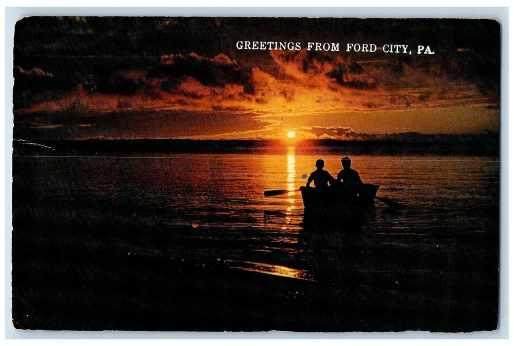 1969 Greetings From Ford City PA, The Golden Hours Boat Sunset View Postcard