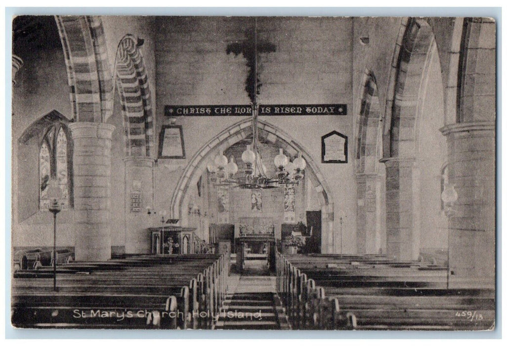 c1905 St. Mary's Church Holy Island Chapel Interior Christ Altar Cross Postcard