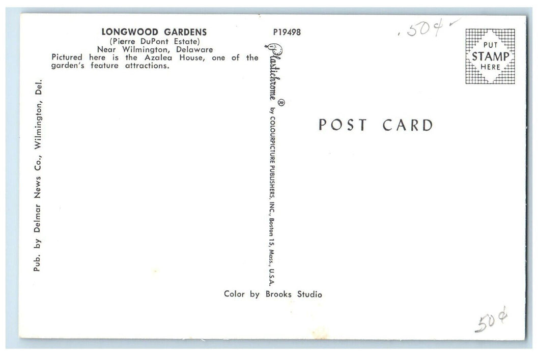 c1960 Longwood Gardens  Pierre DuPont Estate House Wilmington Delaware Postcard