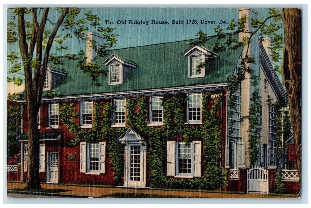 c1940 Old Ridgley House Exterior Door Windows Built 1728 Dover Delaware Postcard
