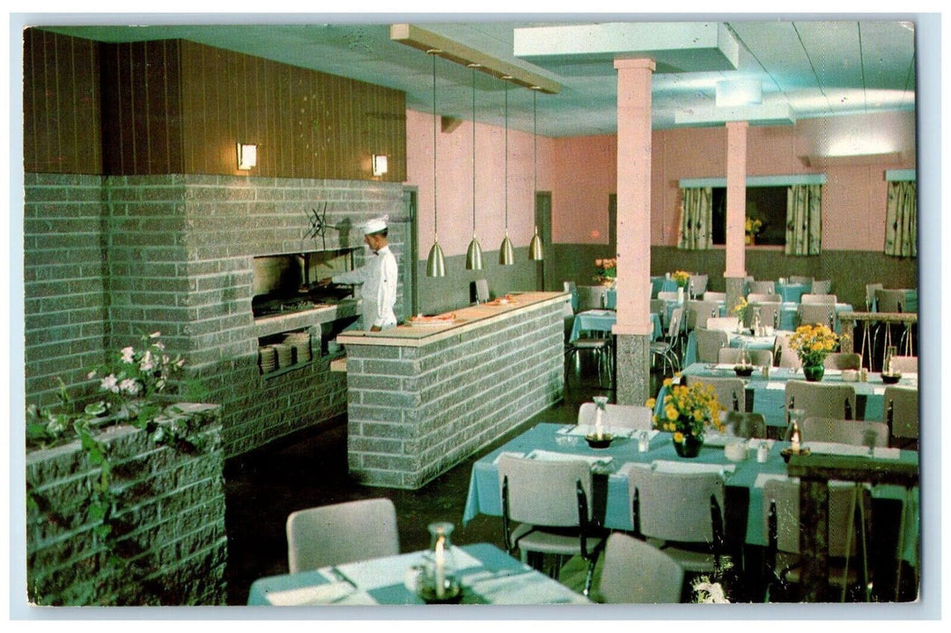 1958 The Basket Dine Inn Drive In Restaurant Chef Tables Salina Kansas Postcard