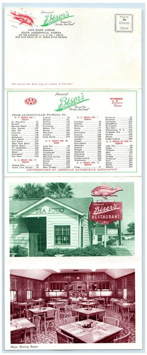 c1960's Howard Biser's Restaurant Seafood Restaurant Dining Room FL Postcard