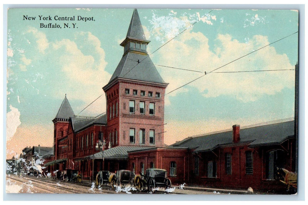 c1910 Horse Carriage New York Central Depot Buffalo New York NY Postcard