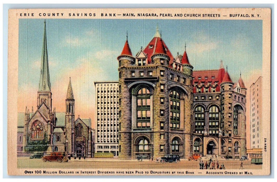 c1940's Erie County Savings Bank Church Streets Buffalo NY Vintage Postcard