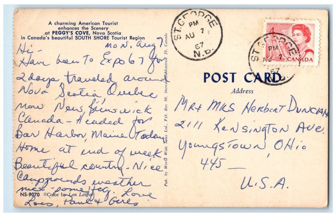 1967 Charming American Tourist At Peggy's Cove Nova Scotia Canada Postcard