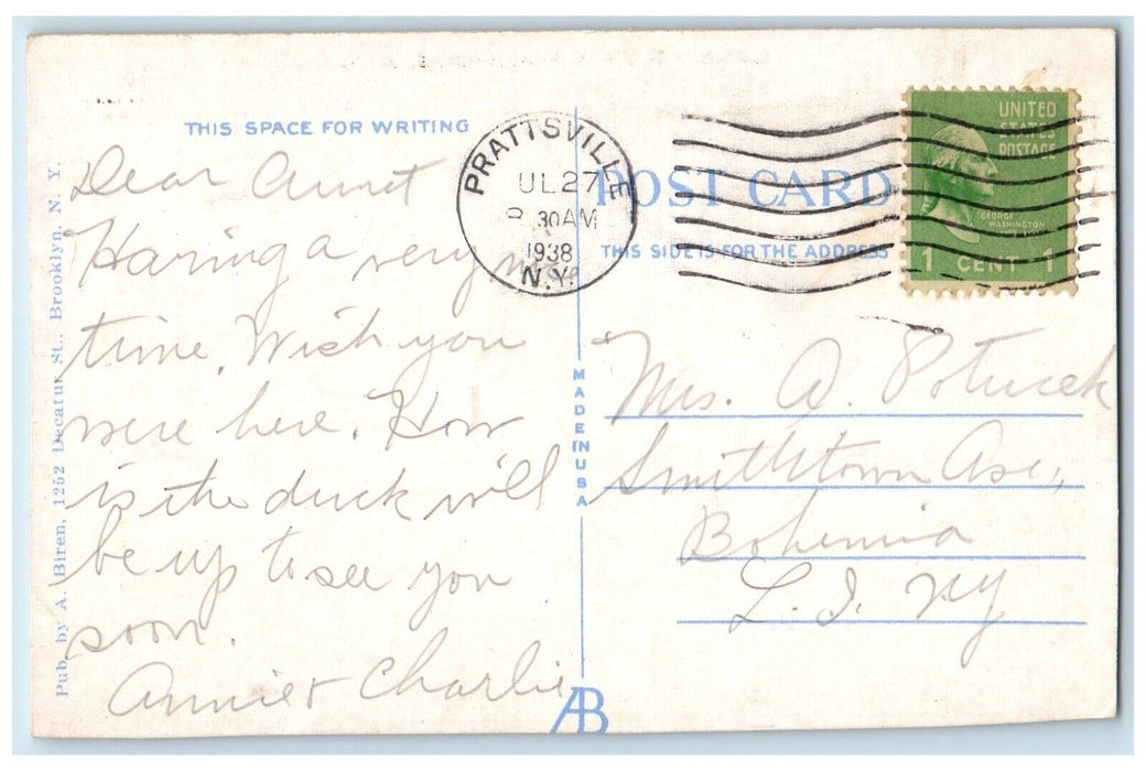 1938 Greetings From Prattsville New York NY, Cowa And River View Posted Postcard