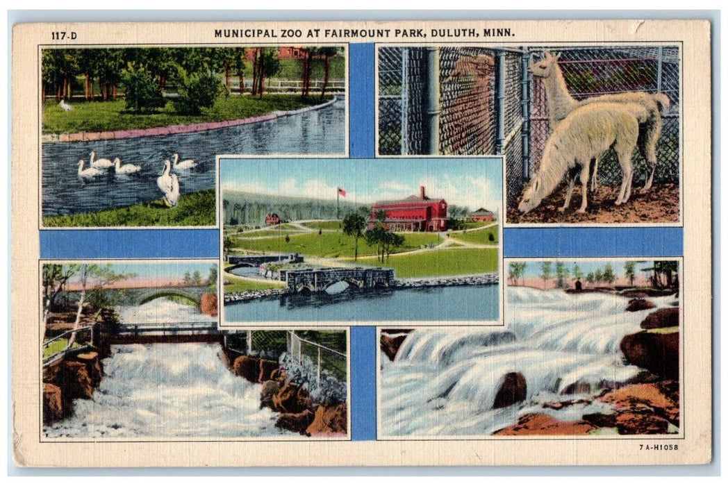 1940 Municipal Zoo At Fairmount Park Duluth Minnesota MN, Multiview Postcard