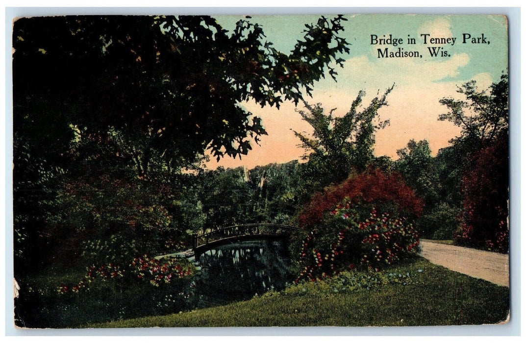 1919 Bridge In Tenney Park Madison Wisconsin WI Posted Antique Postcard