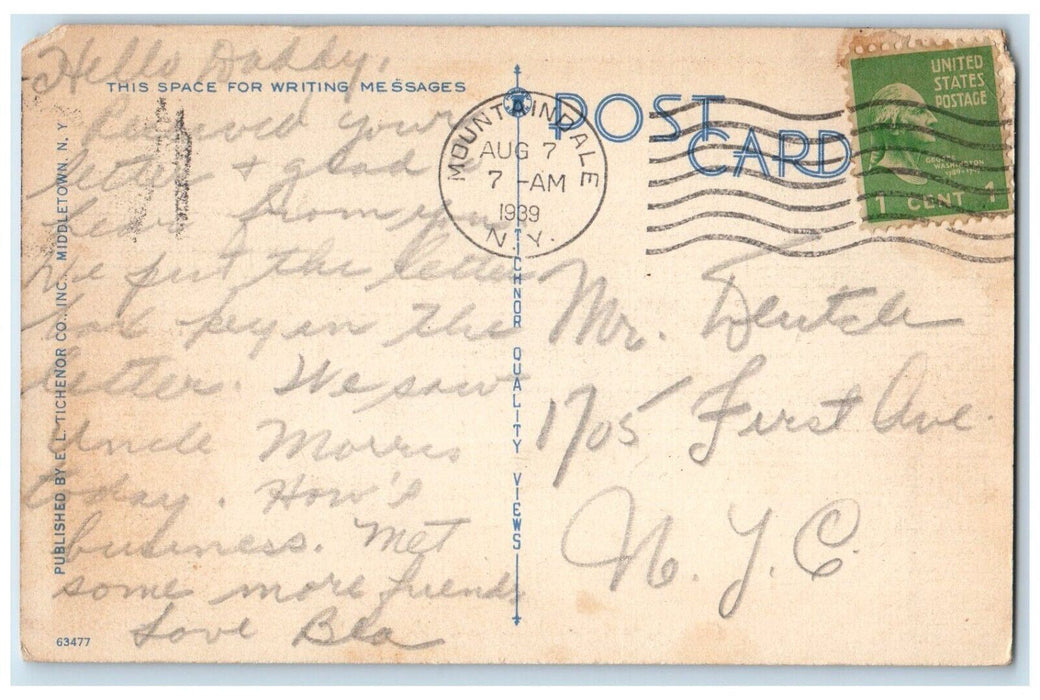 1939 Greetings From Mountaindale New York NY, Curve Road River View Postcard
