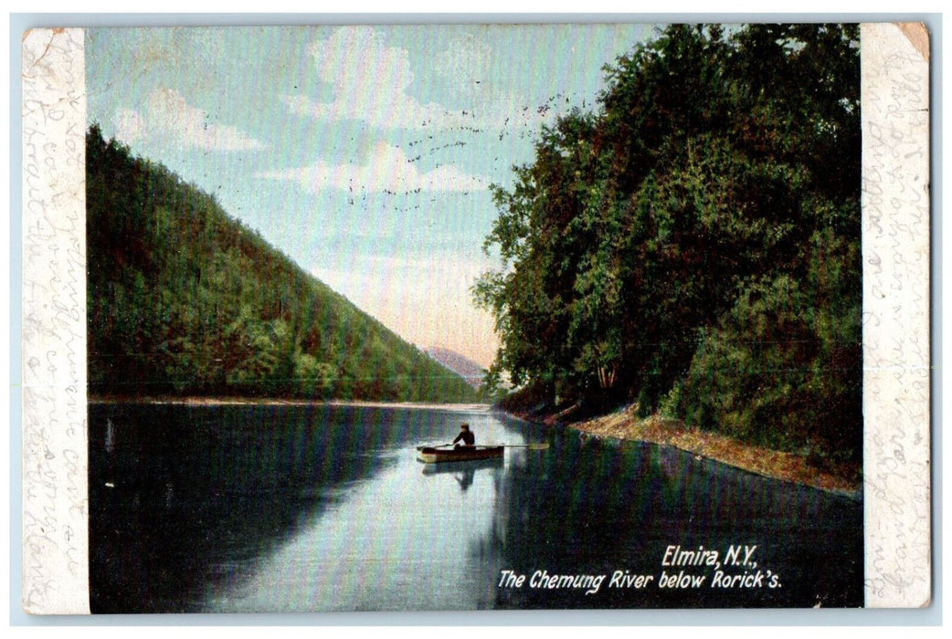 1907 Boat Paddling The Chemung River Below Rorick's Elmira New York NY Postcard