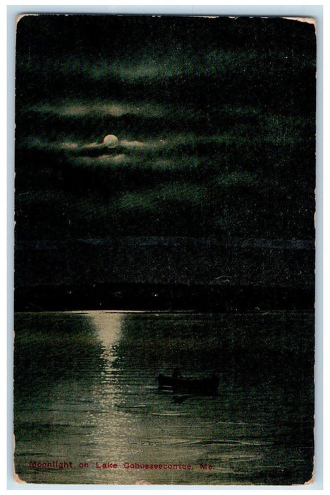 1911 View Of Moonlight On Lake Cobosseecontee Maine ME Posted Antique Postcard