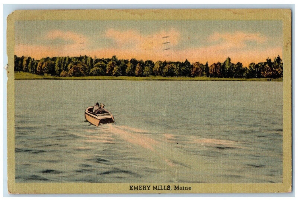 1943 Lake View Boat Scene At Emery Hills Maine ME Posted Vintage Postcard