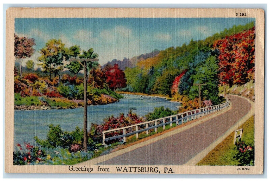 1946 Greetings From Wattsburg Pennsylvania PA, Curve Road Lake View Postcard