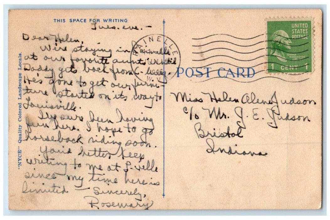 1946 Greetings From East Rainelle West Virginia WV, River Flowers Postcard