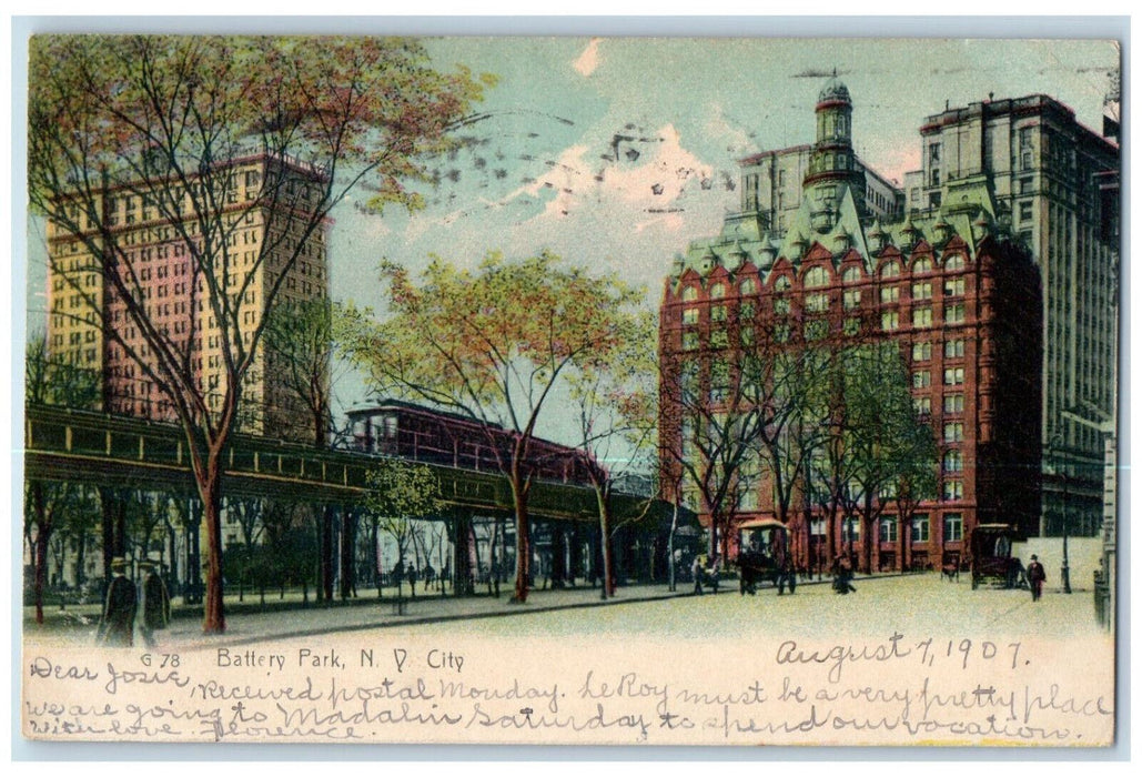 1907 Train Horse Carriage Battery Park New York City NY Rotograph Co. Postcard