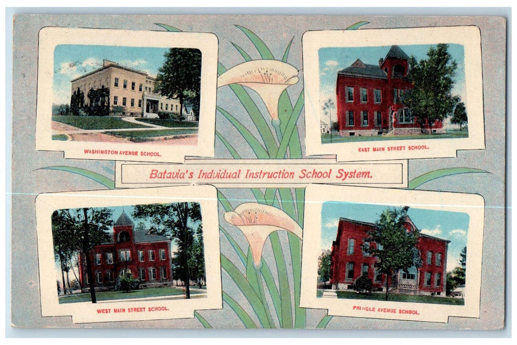 c1910 Batavia's Indvidual Instruction School System NY Multiview Postcard