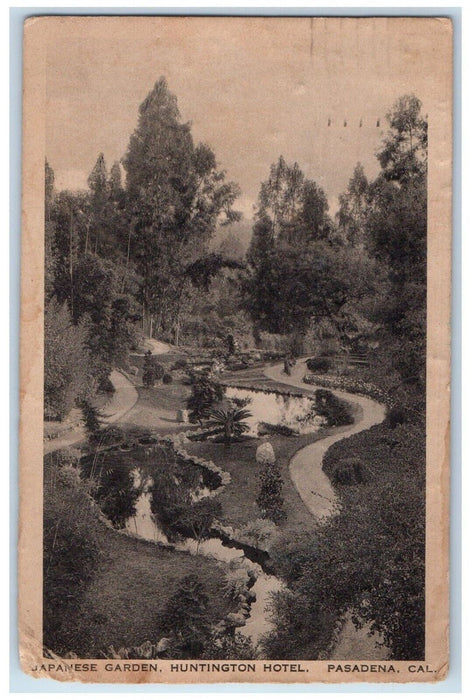 1919 Japanese Garden Huntington Hotel Pasadena California CA Antique Postcard