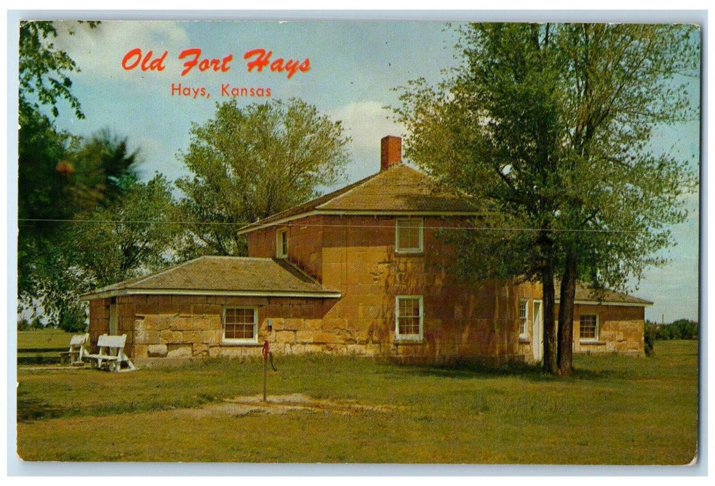 1962 Old Fort Hays Blockhouse Remaining Building Exterior Hays Kansas Postcard