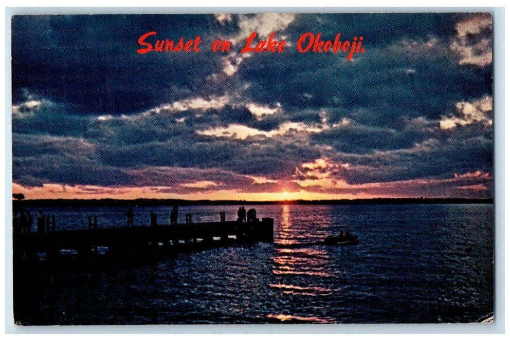 c1960 Sunset On Lake Okoboji Iowa Great Lakes Fun-Land USA Iowa Vintage Postcard
