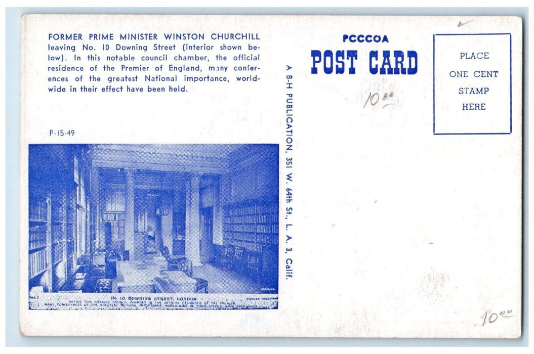 c1950 Former Prime Minister Winstone Churchill Downing Street London Postcard
