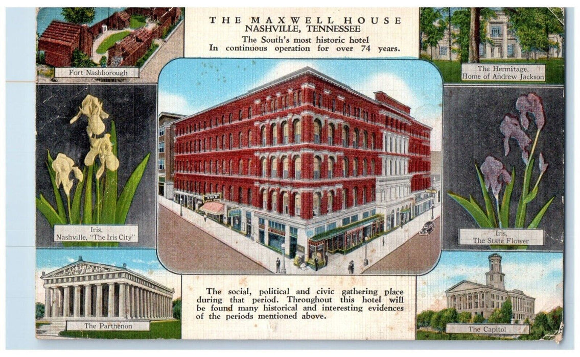 1945 The Maxwell House Nashville Tennessee TN, Multiview Vintage Postcard