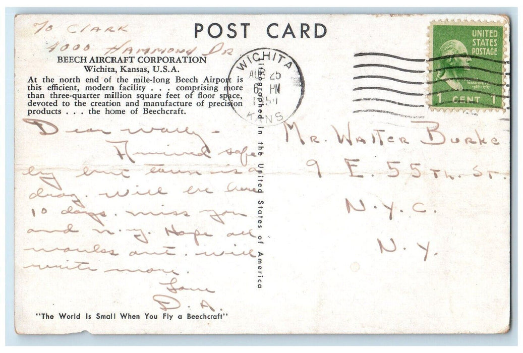 c1950's Aerial View Of Beech Aircraft Corporation Wichita Kansas KS Postcard