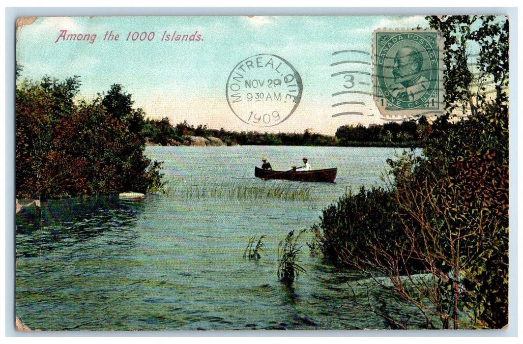 1909 Among The 1000 Islands Montreal Canada, Canoeing In Lake Antique Postcard