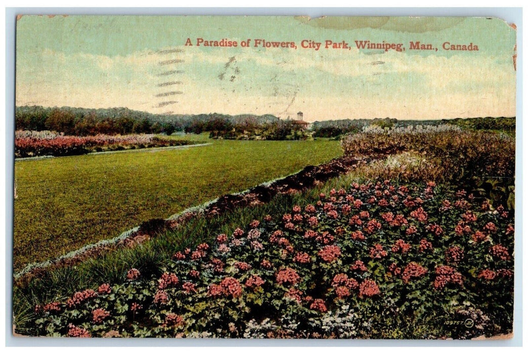 1914 A Paradise Of Flowers City Park Winnipeg Man Canada Posted Antique Postcard