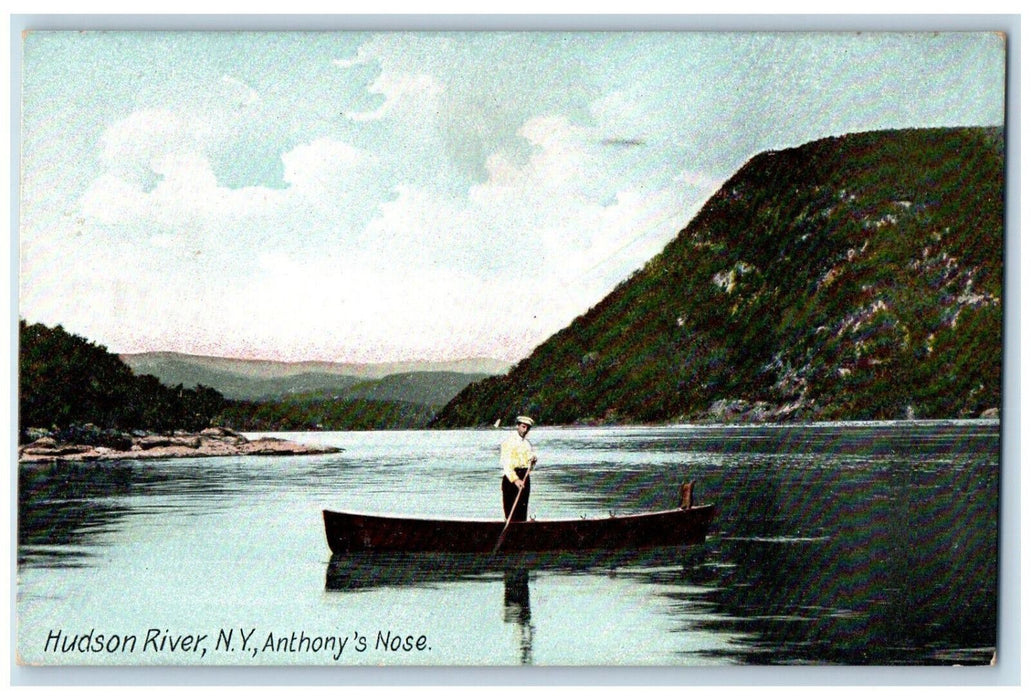 c1910 Boat Paddling Anthony's Nose Hudson River New York NY Antique Postcard