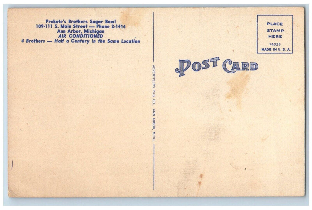 Prekete's Brothers Sugar Bowl Restaurant Ann Harbor MI, Multiview Postcard